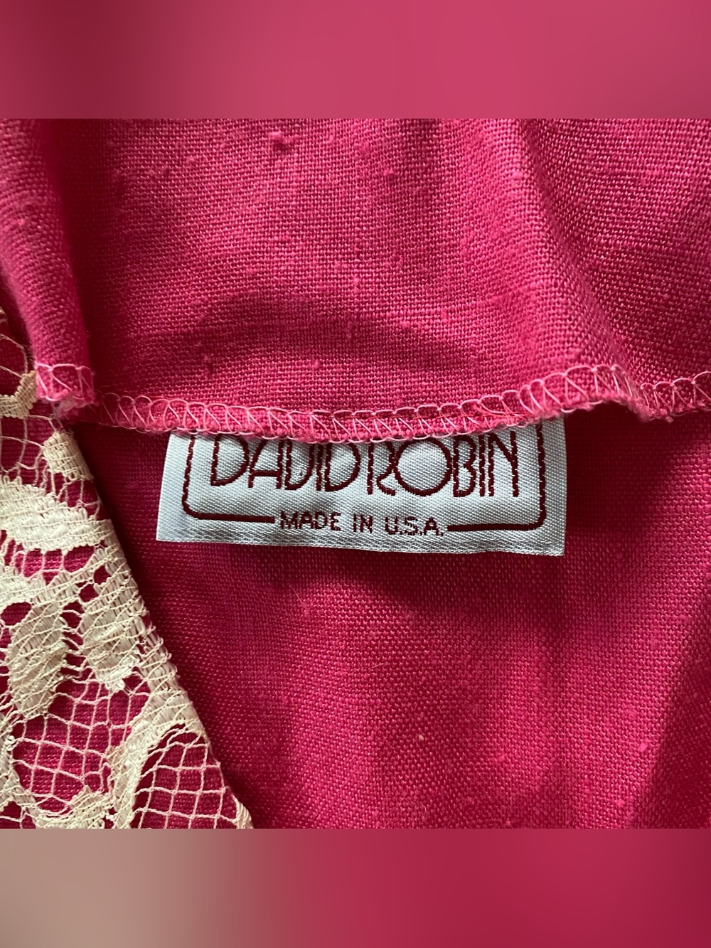 True Vintage 1980s David Robin Barbie Pink Puff Sleeve Blazer with White Lace - Picture 4 of 5